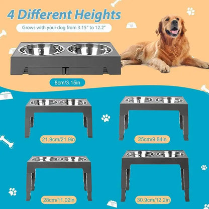 Elevated Stainless Steel Pet Feeding Bowls Height Adjustable