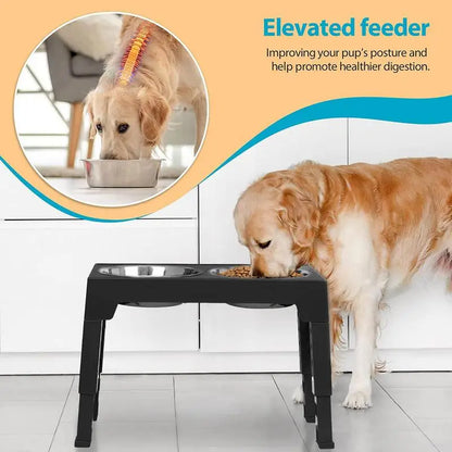 Elevated Stainless Steel Pet Feeding Bowls Height Adjustable