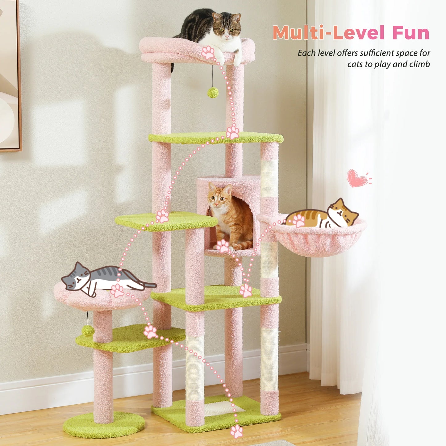 Multi-Level Cactus Cat Tree with Condo Hammock